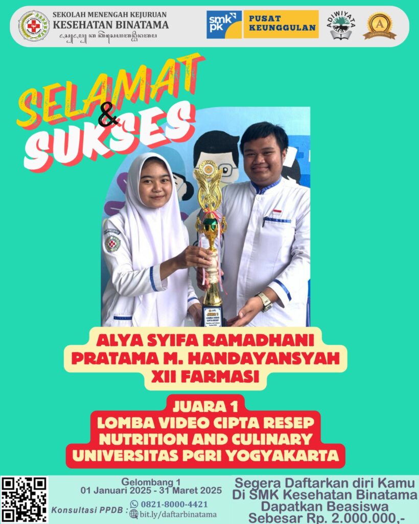 Siswa SMK Kesehatan Binatama Meraih Juara 1 Lomba Video Cipta Resep Nutrition and Culinary yang Diselenggarakan oleh Universitas PGRI Yogyakarta WhatsApp Image 2025 02 27 at 10.43.27 820x1024 - Siswa SMK Kesehatan Binatama Meraih Juara 1 Lomba Video Cipta Resep Nutrition and Culinary yang Diselenggarakan oleh Universitas PGRI Yogyakarta
