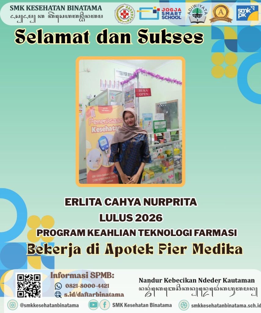 Selamat dan Sukses Erita Cahya Nurprita Lulus 2026 Program Keahlian Teknologi Farmasi Bekerja di Apotek Pier Medika WhatsApp Image 2026 04 16 at 10.42.30 1 854x1024 - Selamat dan Sukses Erita Cahya Nurprita Lulus 2026 Program Keahlian Teknologi Farmasi Bekerja di Apotek Pier Medika